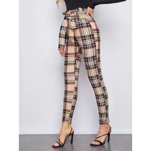 WDIRARA Women's Stretchy Plaid Print Pants Soft Skinny Regular Fashion Leggings