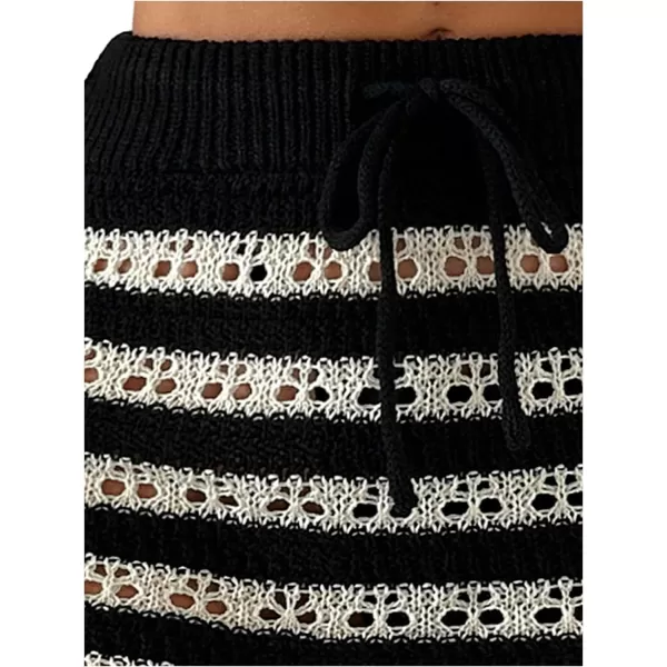 WDIRARA Women's Striped Hollow Out Coverups Knit Cover Up Mini Skirt Beach Swimwear