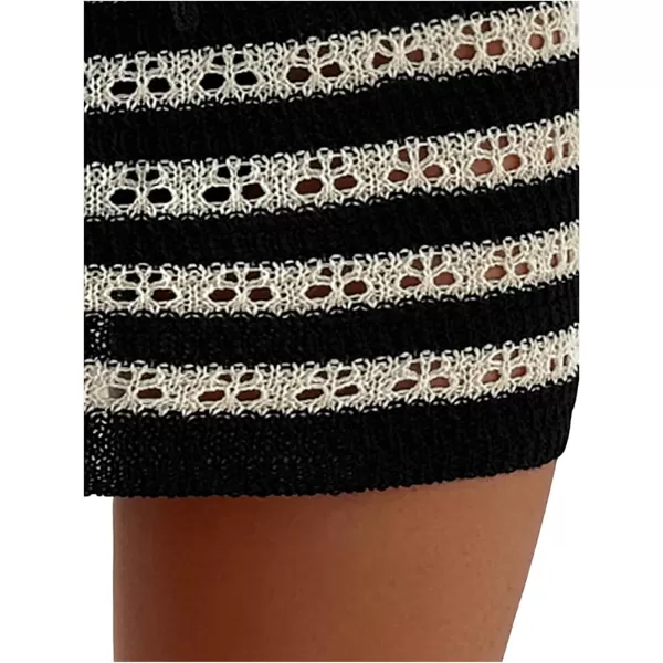 WDIRARA Women's Striped Hollow Out Coverups Knit Cover Up Mini Skirt Beach Swimwear