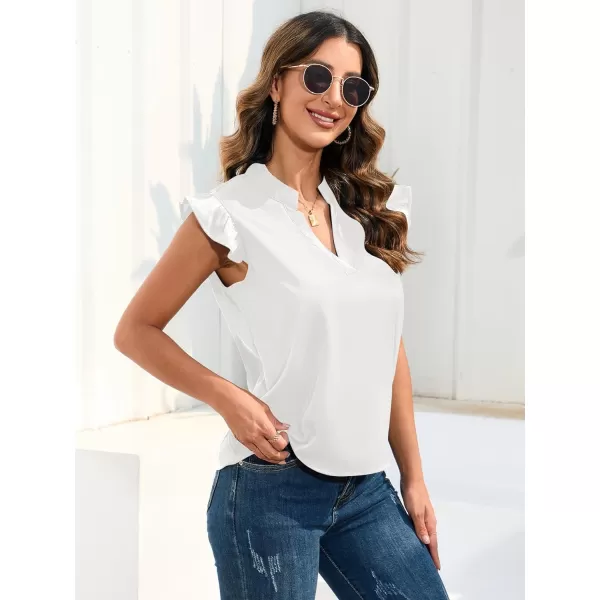 WDIRARA Women's Striped Ruffle Cap Sleeve Notched V Neck Blouse Top Shirt