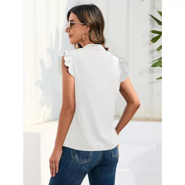 WDIRARA Women's Striped Ruffle Cap Sleeve Notched V Neck Blouse Top Shirt