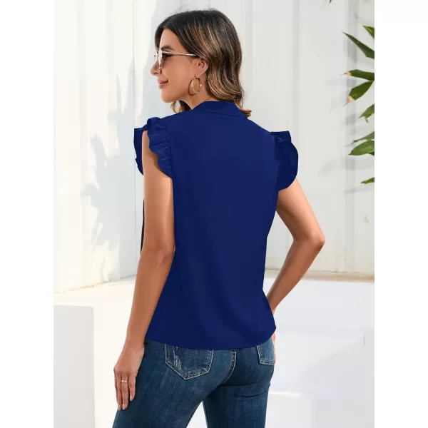 WDIRARA Women's Striped Ruffle Cap Sleeve Notched V Neck Blouse Top Shirt