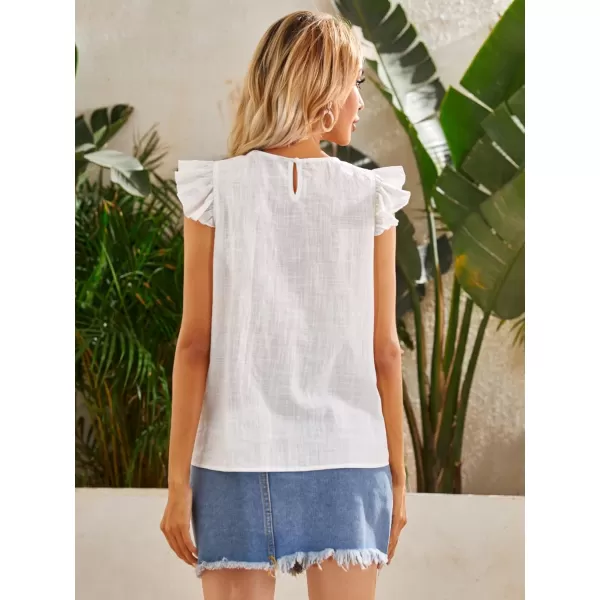 WDIRARA Women's Striped Ruffle Cap Sleeve Notched V Neck Blouse Top Shirt