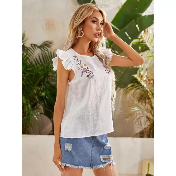 WDIRARA Women's Striped Ruffle Cap Sleeve Notched V Neck Blouse Top Shirt