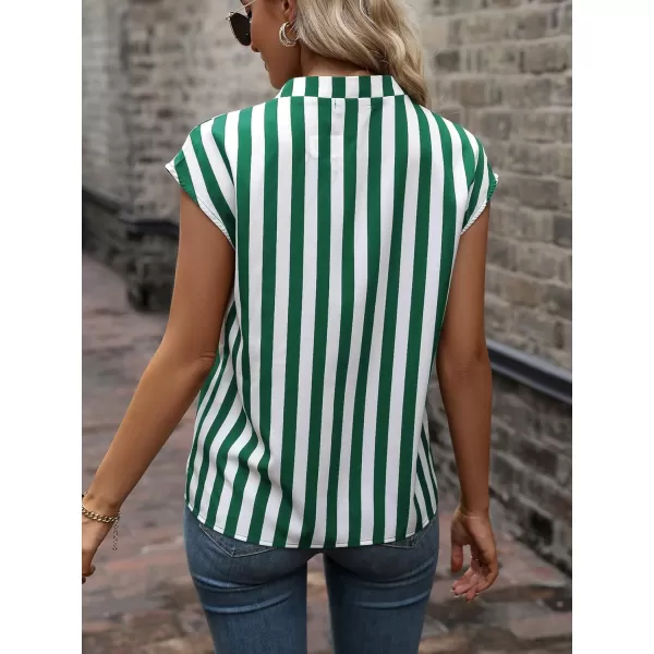 WDIRARA Women's Striped Ruffle Cap Sleeve Notched V Neck Blouse Top Shirt
