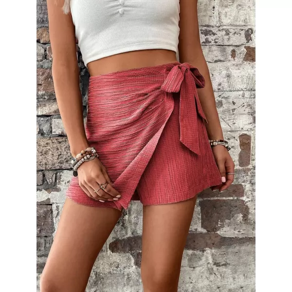 WDIRARA Women's Summer Mini Wrap Shorts Knot High Waist Belted Skorts Zipper Casual Loose Skirt