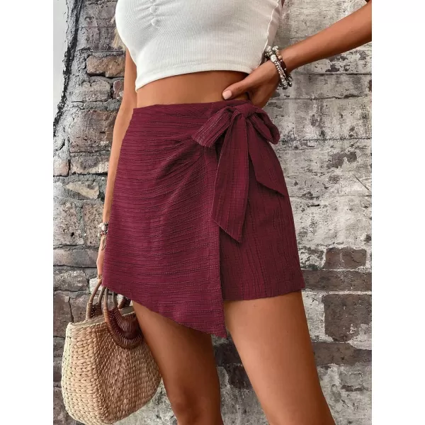 WDIRARA Women's Summer Mini Wrap Shorts Knot High Waist Belted Skorts Zipper Casual Loose Skirt