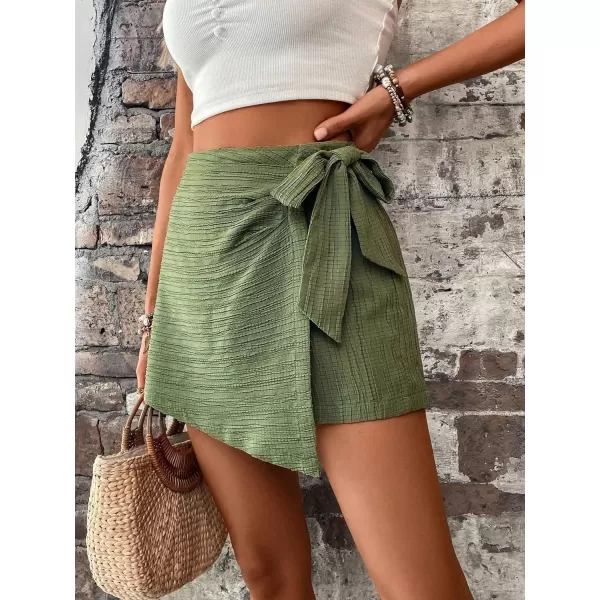 WDIRARA Women's Summer Mini Wrap Shorts Knot High Waist Belted Skorts Zipper Casual Loose Skirt