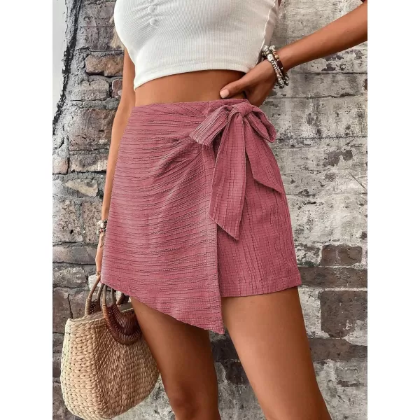 WDIRARA Women's Summer Mini Wrap Shorts Knot High Waist Belted Skorts Zipper Casual Loose Skirt