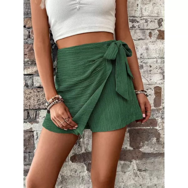 WDIRARA Women's Summer Mini Wrap Shorts Knot High Waist Belted Skorts Zipper Casual Loose Skirt