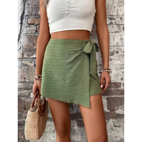 WDIRARA Women's Summer Mini Wrap Shorts Knot High Waist Belted Skorts Zipper Casual Loose Skirt