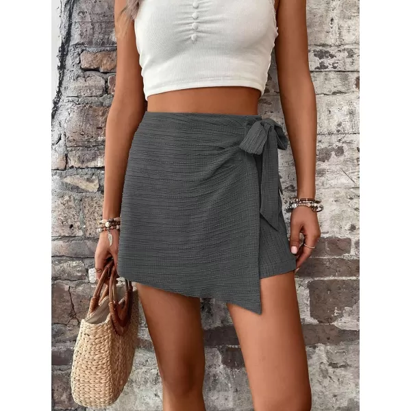 WDIRARA Women's Summer Mini Wrap Shorts Knot High Waist Belted Skorts Zipper Casual Loose Skirt