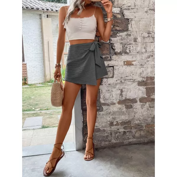 WDIRARA Women's Summer Mini Wrap Shorts Knot High Waist Belted Skorts Zipper Casual Loose Skirt