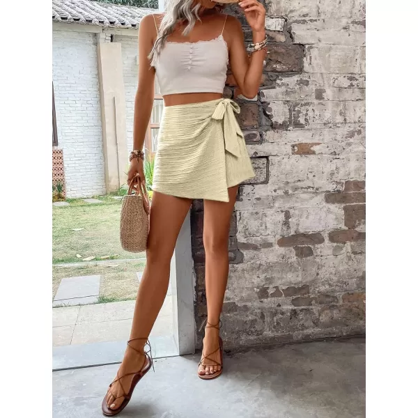 WDIRARA Women's Summer Mini Wrap Shorts Knot High Waist Belted Skorts Zipper Casual Loose Skirt