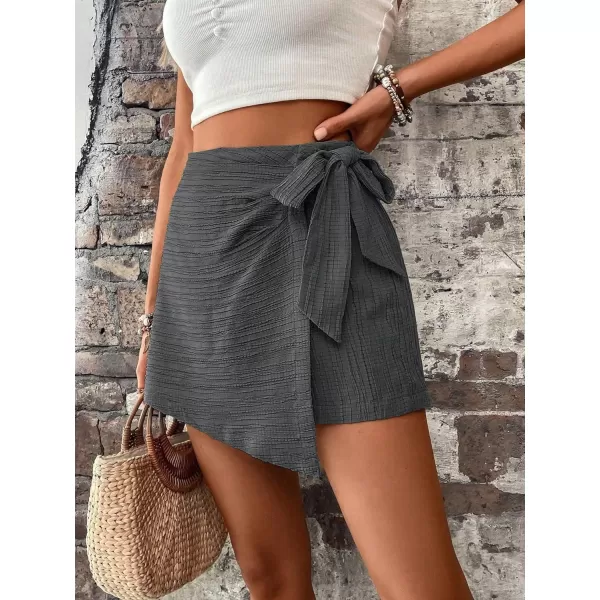 WDIRARA Women's Summer Mini Wrap Shorts Knot High Waist Belted Skorts Zipper Casual Loose Skirt