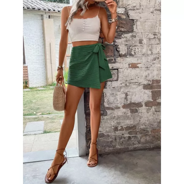 WDIRARA Women's Summer Mini Wrap Shorts Knot High Waist Belted Skorts Zipper Casual Loose Skirt