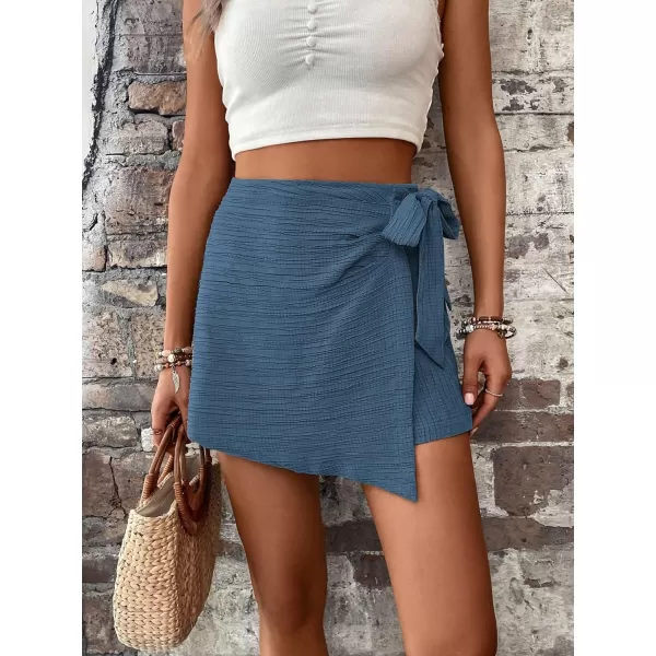WDIRARA Women's Summer Mini Wrap Shorts Knot High Waist Belted Skorts Zipper Casual Loose Skirt
