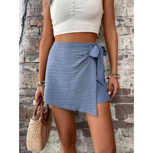 WDIRARA Women's Summer Mini Wrap Shorts Knot High Waist Belted Skorts Zipper Casual Loose Skirt