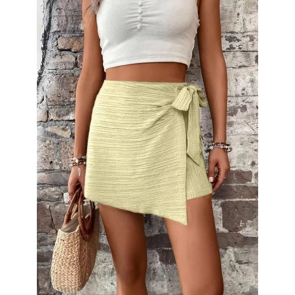 WDIRARA Women's Summer Mini Wrap Shorts Knot High Waist Belted Skorts Zipper Casual Loose Skirt