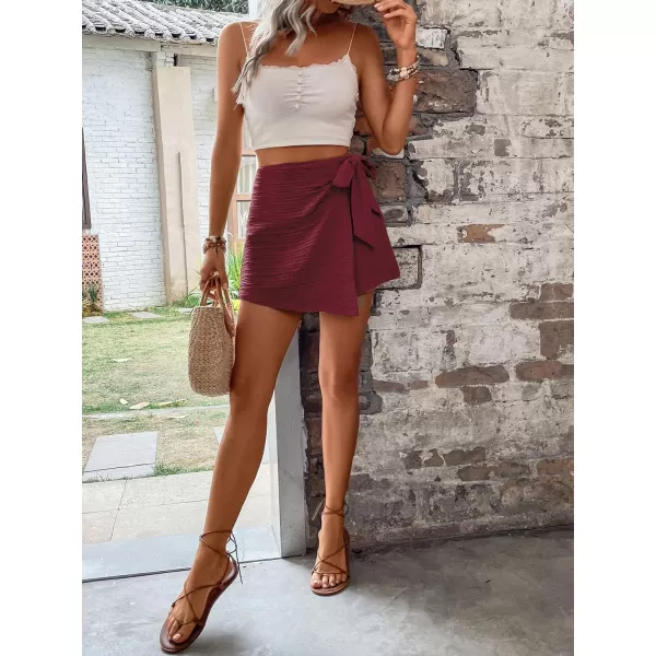 WDIRARA Women's Summer Mini Wrap Shorts Knot High Waist Belted Skorts Zipper Casual Loose Skirt