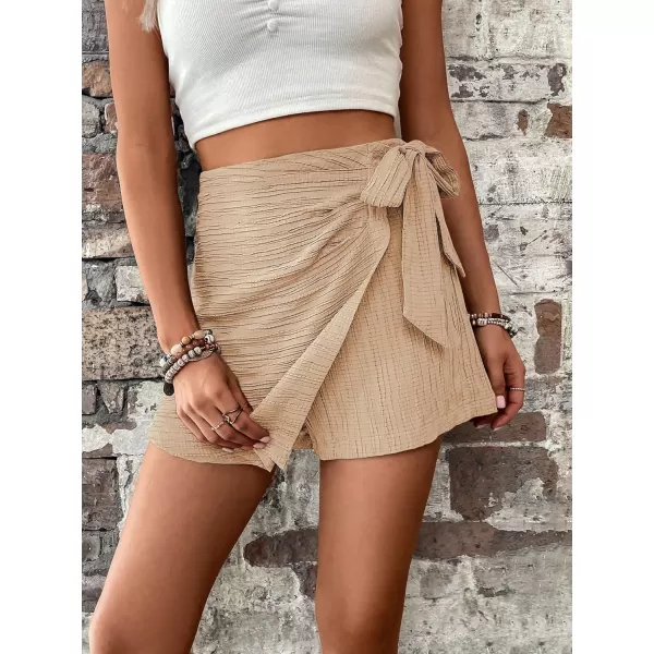 WDIRARA Women's Summer Mini Wrap Shorts Knot High Waist Belted Skorts Zipper Casual Loose Skirt