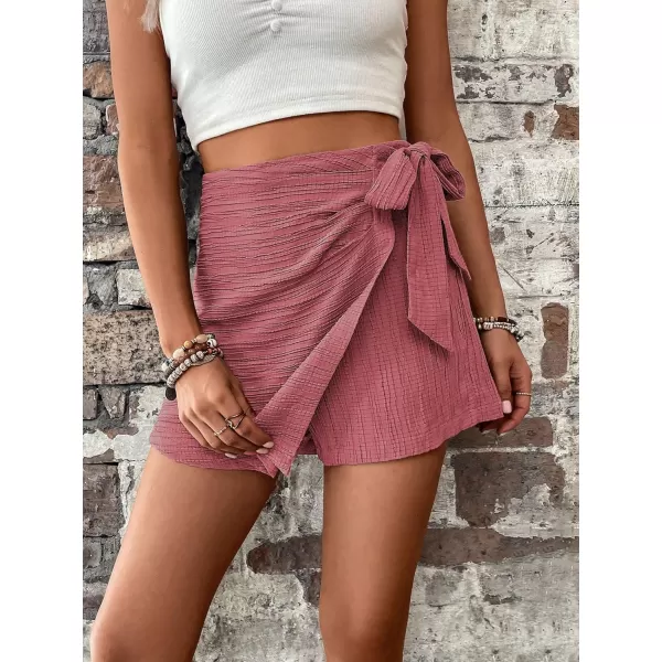 WDIRARA Women's Summer Mini Wrap Shorts Knot High Waist Belted Skorts Zipper Casual Loose Skirt
