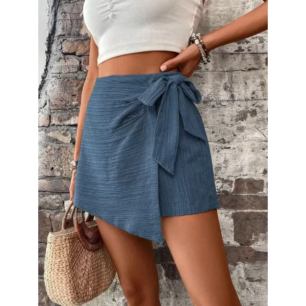 WDIRARA Women's Summer Mini Wrap Shorts Knot High Waist Belted Skorts Zipper Casual Loose Skirt