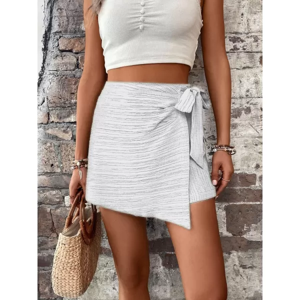 WDIRARA Women's Summer Mini Wrap Shorts Knot High Waist Belted Skorts Zipper Casual Loose Skirt