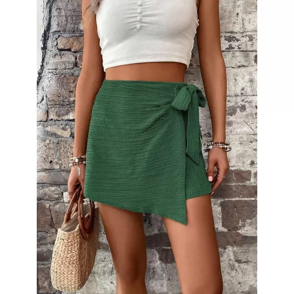 WDIRARA Women's Summer Mini Wrap Shorts Knot High Waist Belted Skorts Zipper Casual Loose Skirt