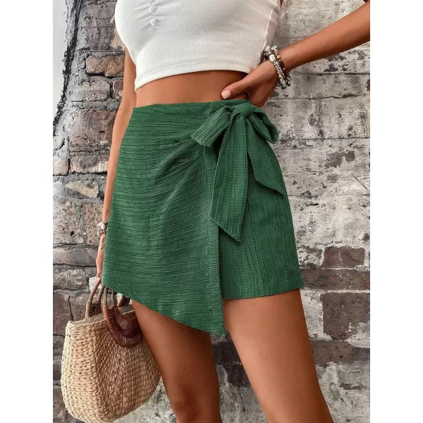WDIRARA Women's Summer Mini Wrap Shorts Knot High Waist Belted Skorts Zipper Casual Loose Skirt