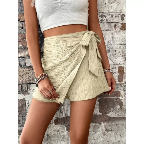 WDIRARA Women's Summer Mini Wrap Shorts Knot High Waist Belted Skorts Zipper Casual Loose Skirt