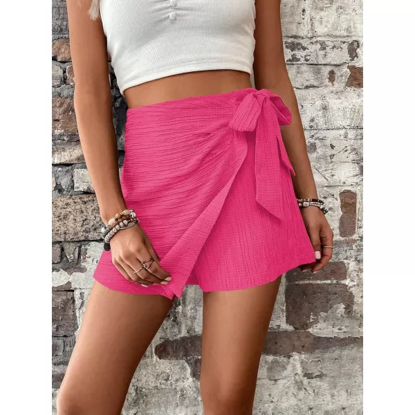 WDIRARA Women's Summer Mini Wrap Shorts Knot High Waist Belted Skorts Zipper Casual Loose Skirt