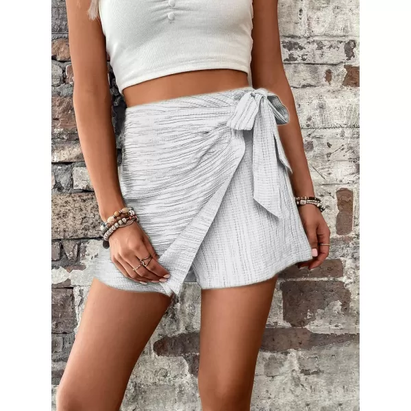 WDIRARA Women's Summer Mini Wrap Shorts Knot High Waist Belted Skorts Zipper Casual Loose Skirt