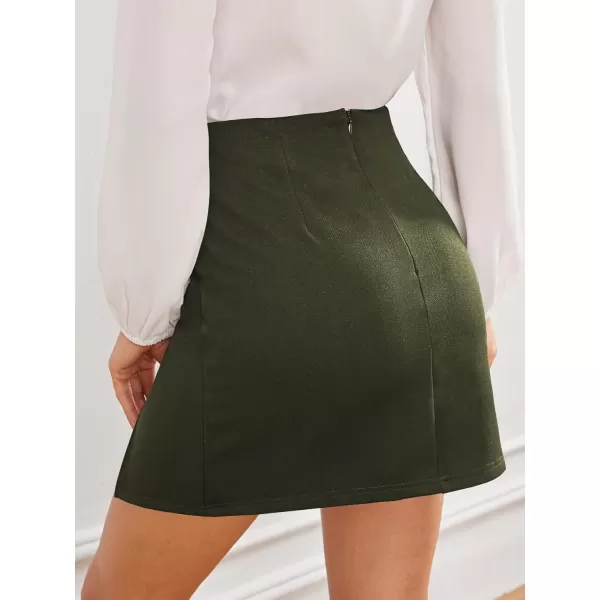 WDIRARA Women's Summer Solid Split Hem Zip Back Mini Workwear Skirt