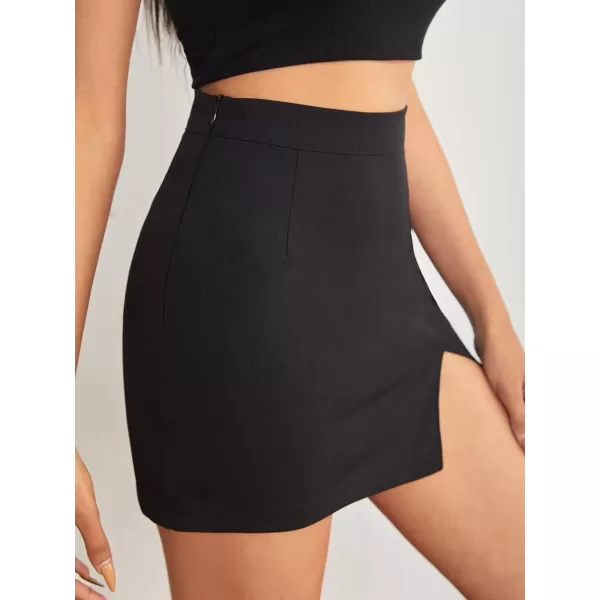 WDIRARA Women's Summer Solid Split Hem Zip Back Mini Workwear Skirt