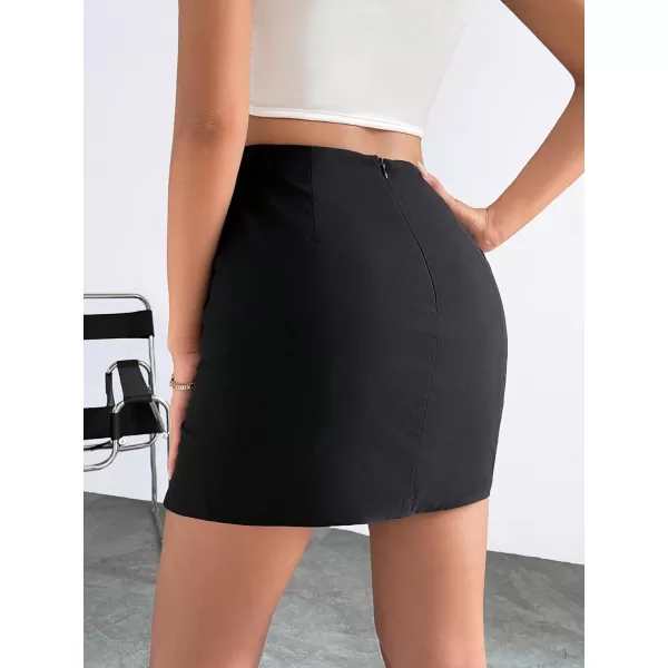 WDIRARA Women's Summer Solid Split Hem Zip Back Mini Workwear Skirt