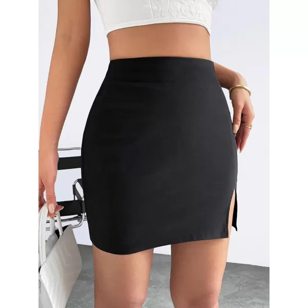 WDIRARA Women's Summer Solid Split Hem Zip Back Mini Workwear Skirt