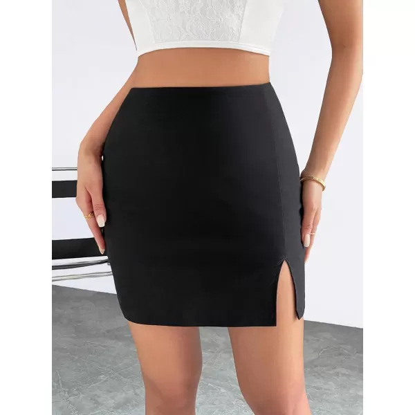 WDIRARA Women's Summer Solid Split Hem Zip Back Mini Workwear Skirt