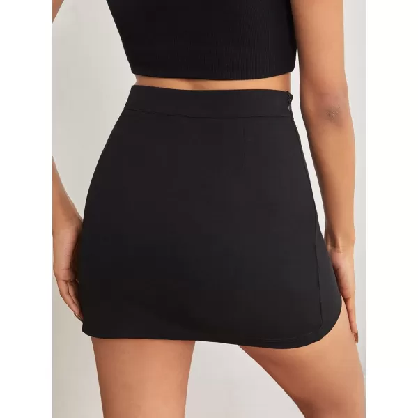 WDIRARA Women's Summer Solid Split Hem Zip Back Mini Workwear Skirt