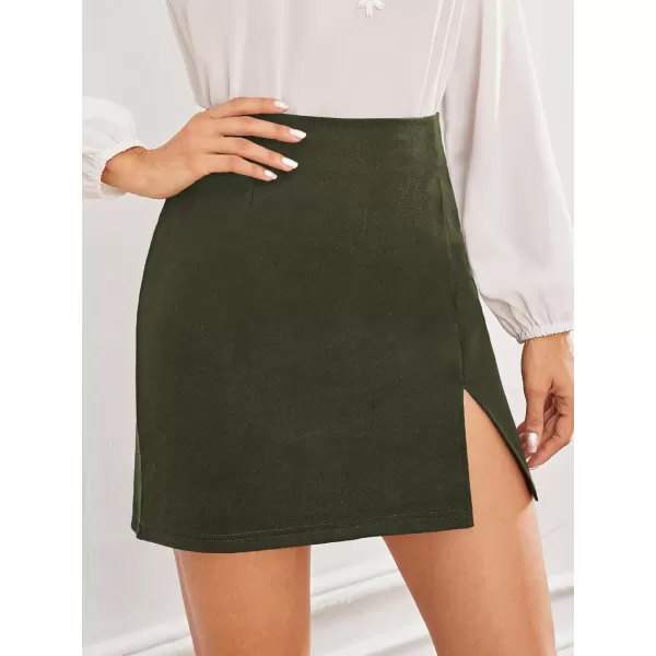 WDIRARA Women's Summer Solid Split Hem Zip Back Mini Workwear Skirt