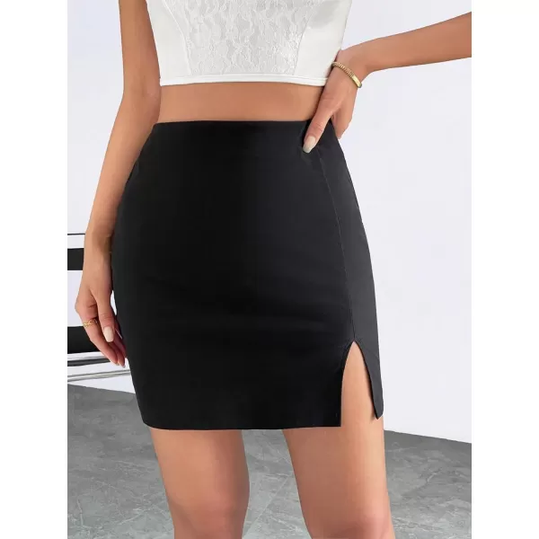 WDIRARA Women's Summer Solid Split Hem Zip Back Mini Workwear Skirt
