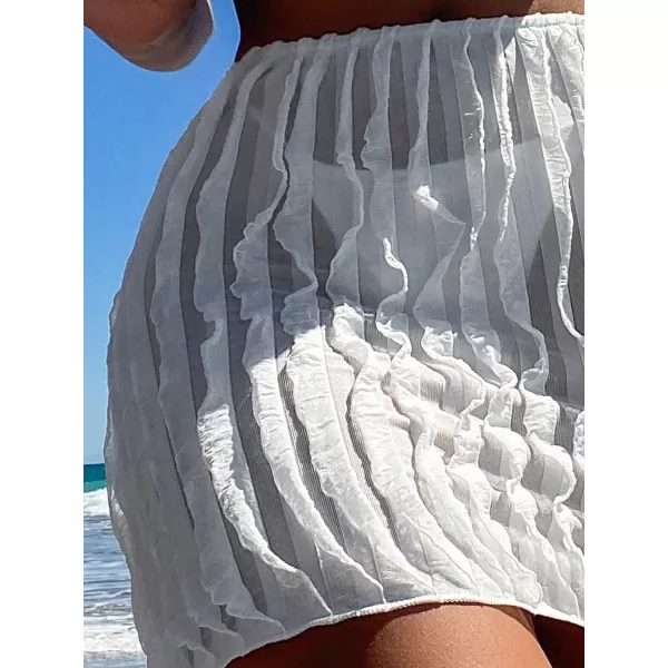 WDIRARA Women's Swimsuit Cover Up Skirt Ruched Sheer Solid Beach Coverup Skirt Swimwear