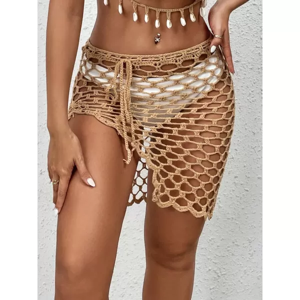 WDIRARA Women's Swimwear Hollow Out Cover Up Skirt Scallop Trim Beach Skirt