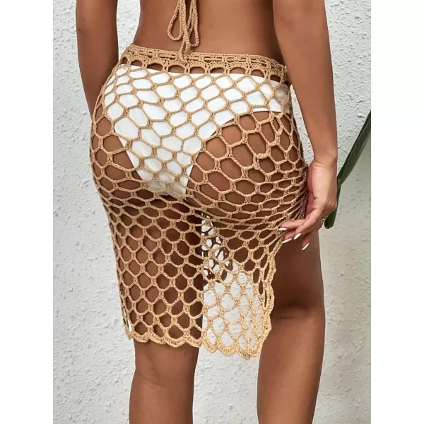 WDIRARA Women's Swimwear Hollow Out Cover Up Skirt Scallop Trim Beach Skirt