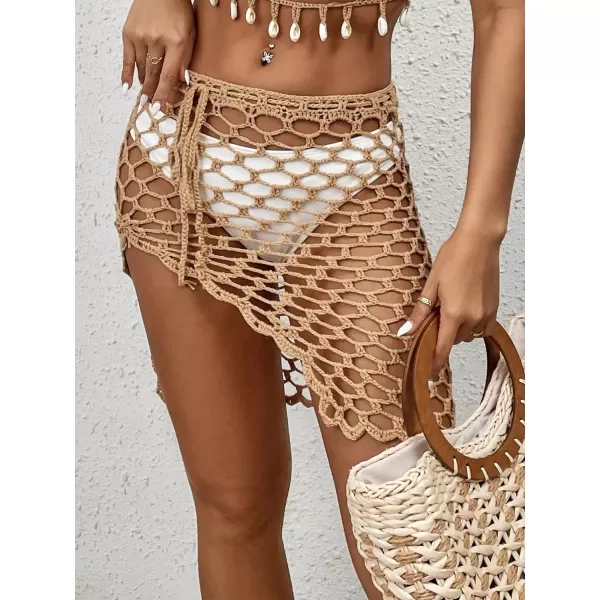 WDIRARA Women's Swimwear Hollow Out Cover Up Skirt Scallop Trim Beach Skirt