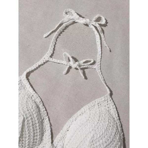 WDIRARA Women's Tie Backless Halter Swim Tops Sleeveless Crochet Tankini Top Swimwear