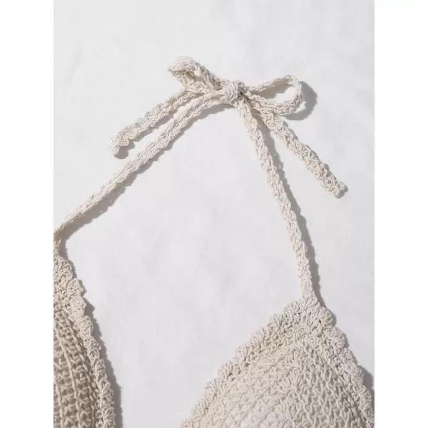 WDIRARA Women's Tie Backless Halter Swim Tops Sleeveless Crochet Tankini Top Swimwear