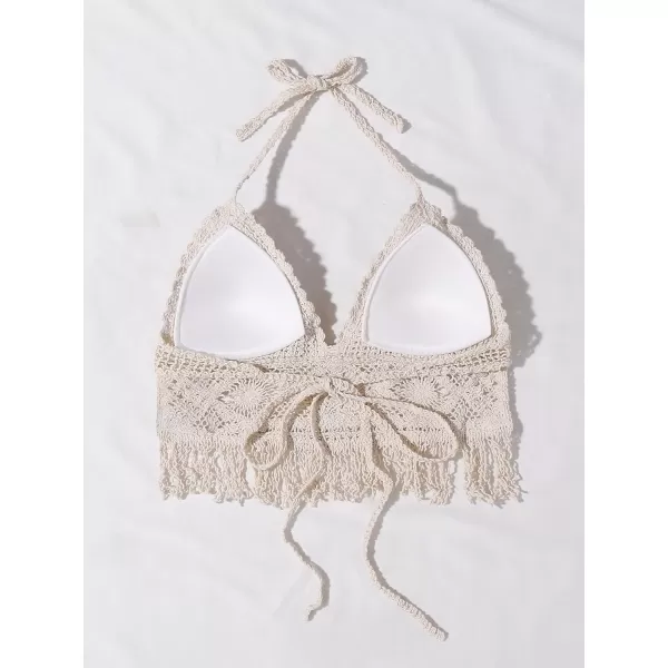 WDIRARA Women's Tie Backless Halter Swim Tops Sleeveless Crochet Tankini Top Swimwear