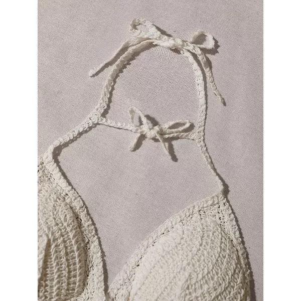 WDIRARA Women's Tie Backless Halter Swim Tops Sleeveless Crochet Tankini Top Swimwear