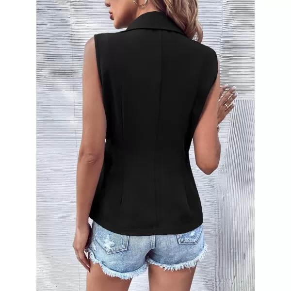 WDIRARA Women's Tie Side Double Button Sleeveless Wrap Hem Vest Blazer Jacket
